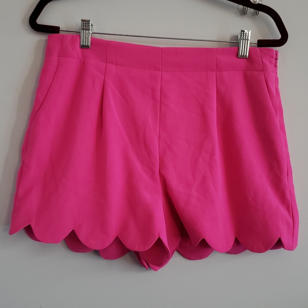 Pink Scalloped Hem Dress Shorts